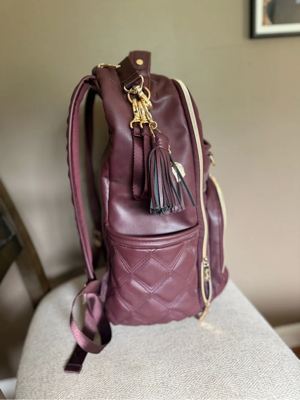 Itzy Ritzy Quilted Burgundy Baby Backpack - Stylish Everyday Organizer
